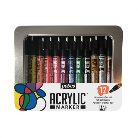 Boite Metal Acrylic Marker - 12 Marqueurs 1,2 mm