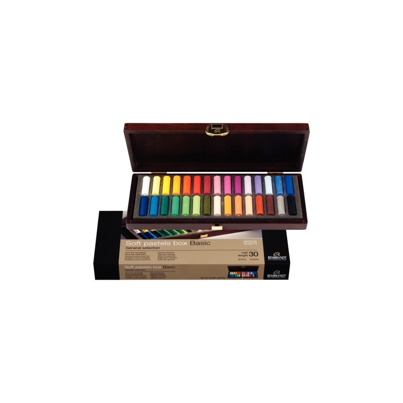 Coffret bois 30 demi-pastels tendres Rembrandt