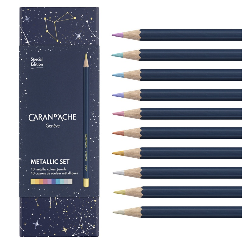 SET 10 CRAYONS COULEURS METAL COSMIC EDITION NOEL 2024 CARAN D'ACHE